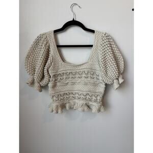 Bibi Urban Outfitters Crochet Puff Short Sleeve Sweater Women Size Small